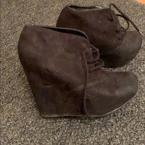 Black suede lace up wedge boots